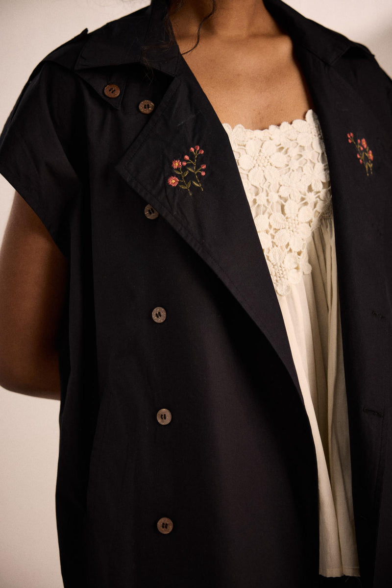 Evening co-ord set poplin by Khara Kapas in black for women in Singapore