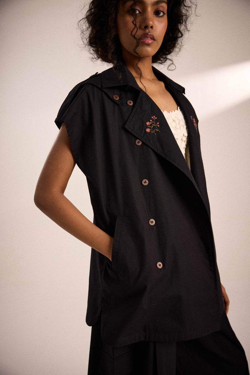 Evening co-ord set poplin by Khara Kapas in black for women in Singapore