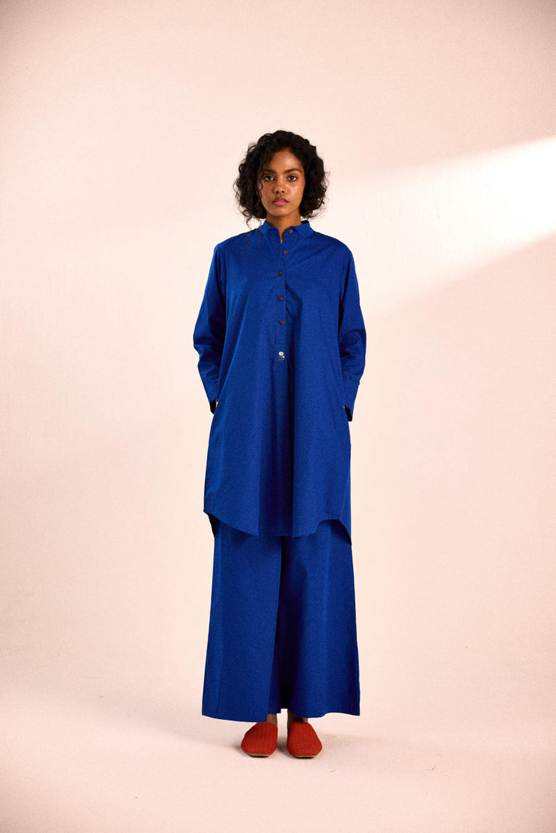 Lunar co-ord set poplin by Khara Kapas in blue for women in Singapore