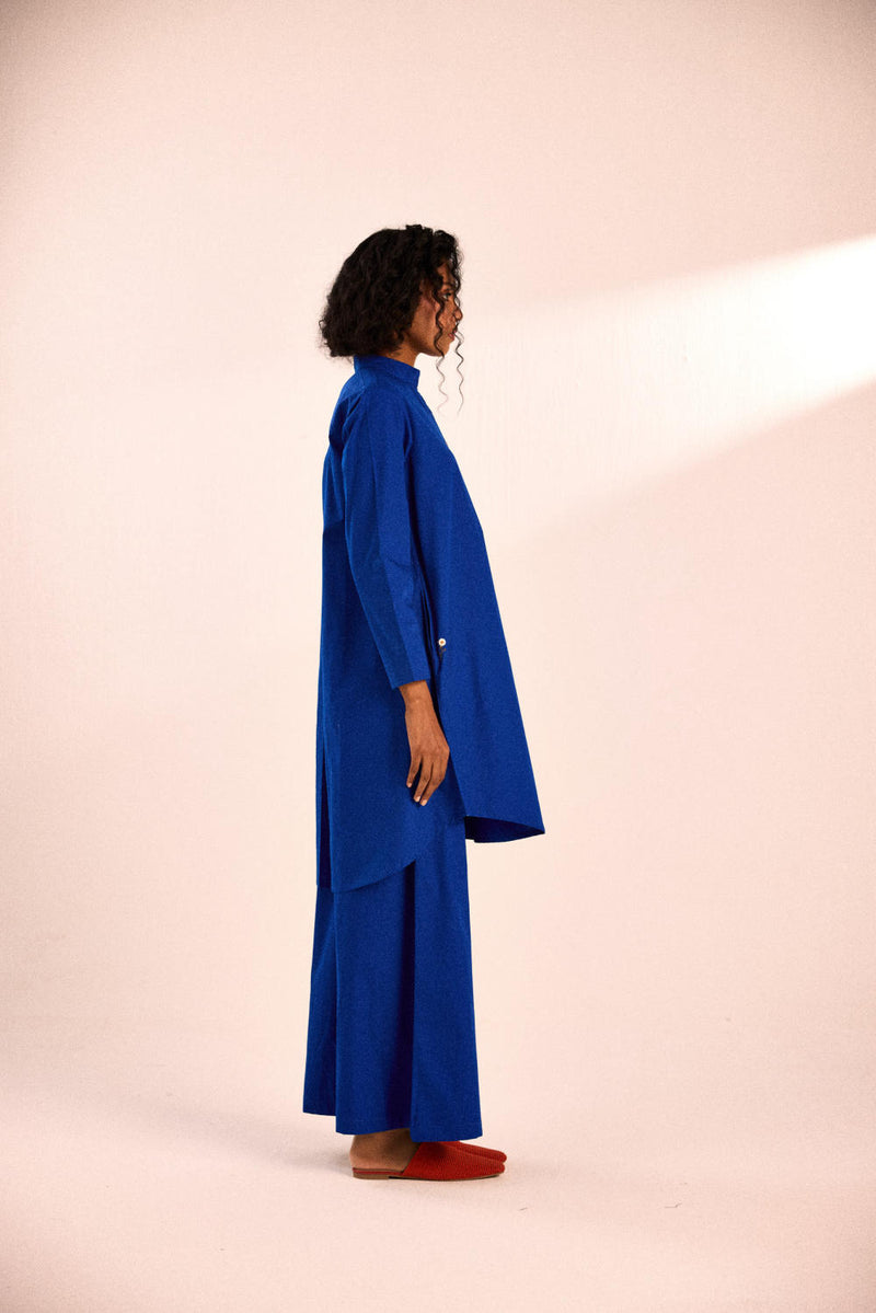 Lunar co-ord set poplin by Khara Kapas in blue for women in Singapore