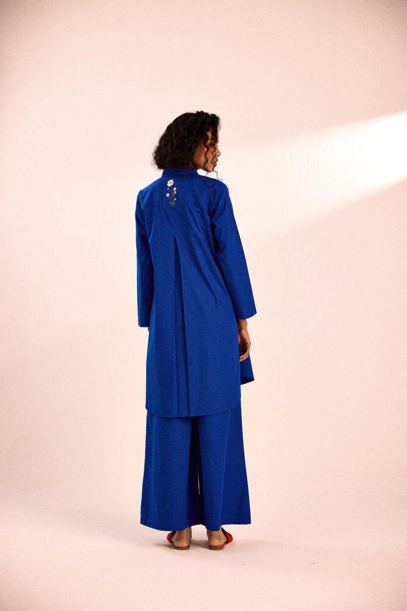 Lunar co-ord set poplin by Khara Kapas in blue for women in Singapore