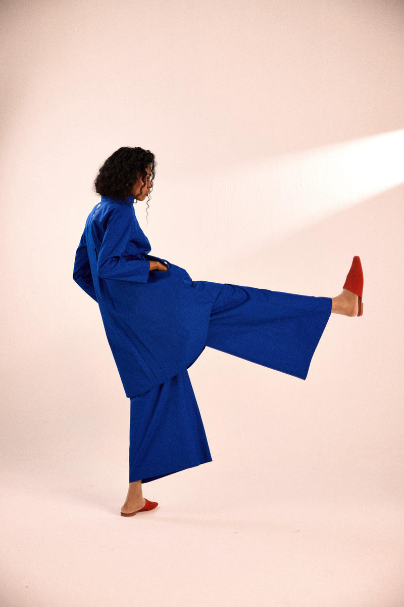 Lunar co-ord set poplin by Khara Kapas in blue for women in Singapore