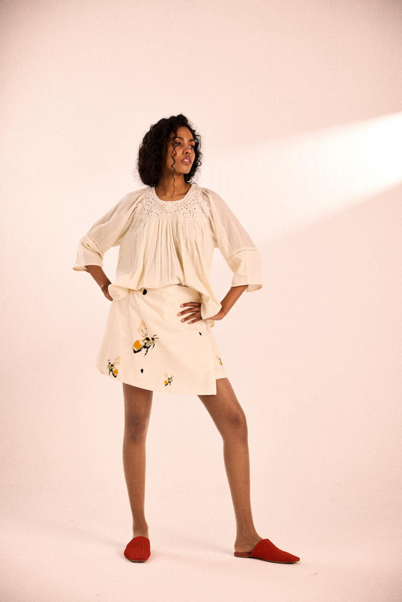 Bumble Bee Skirt Shorts twill by Khara Kapas in white for women in Singapore