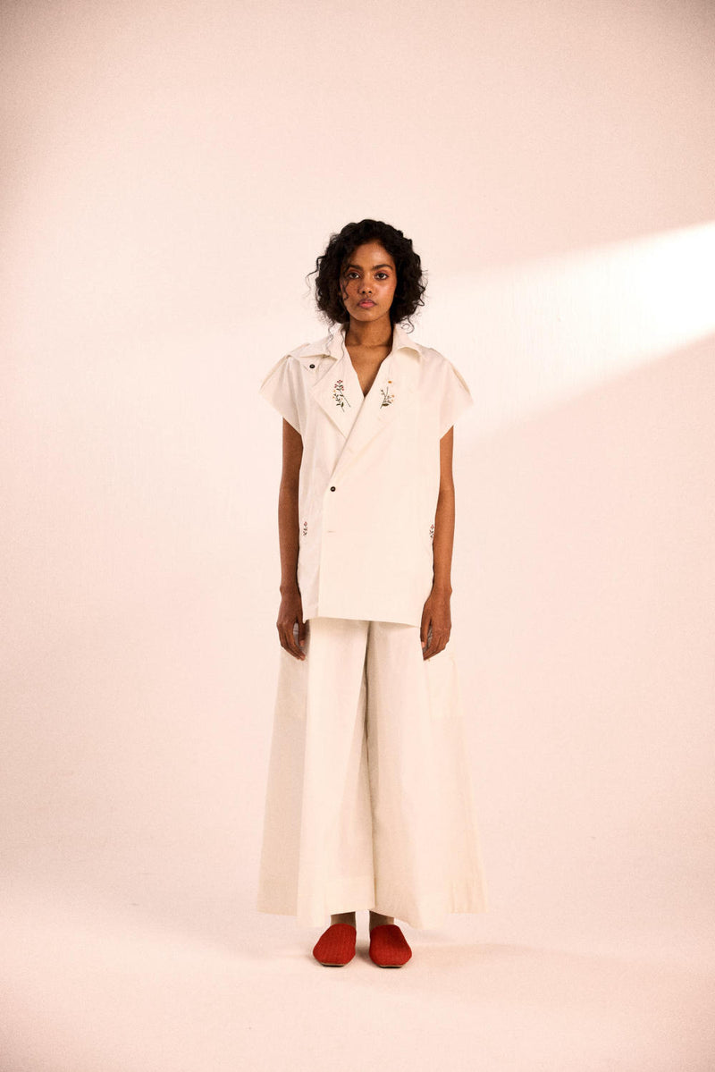 White rose co-ord set poplin by Khara Kapas in white for women in Singapore