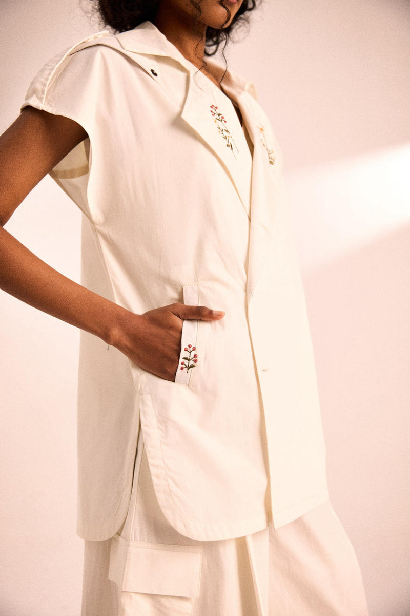 White rose co-ord set poplin by Khara Kapas in white for women in Singapore