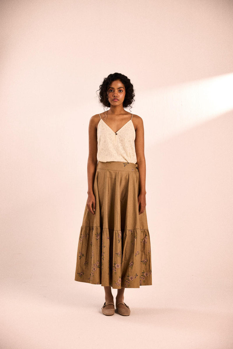 Rust rose skirt oxford by Khara Kapas in brown for women in Singapore