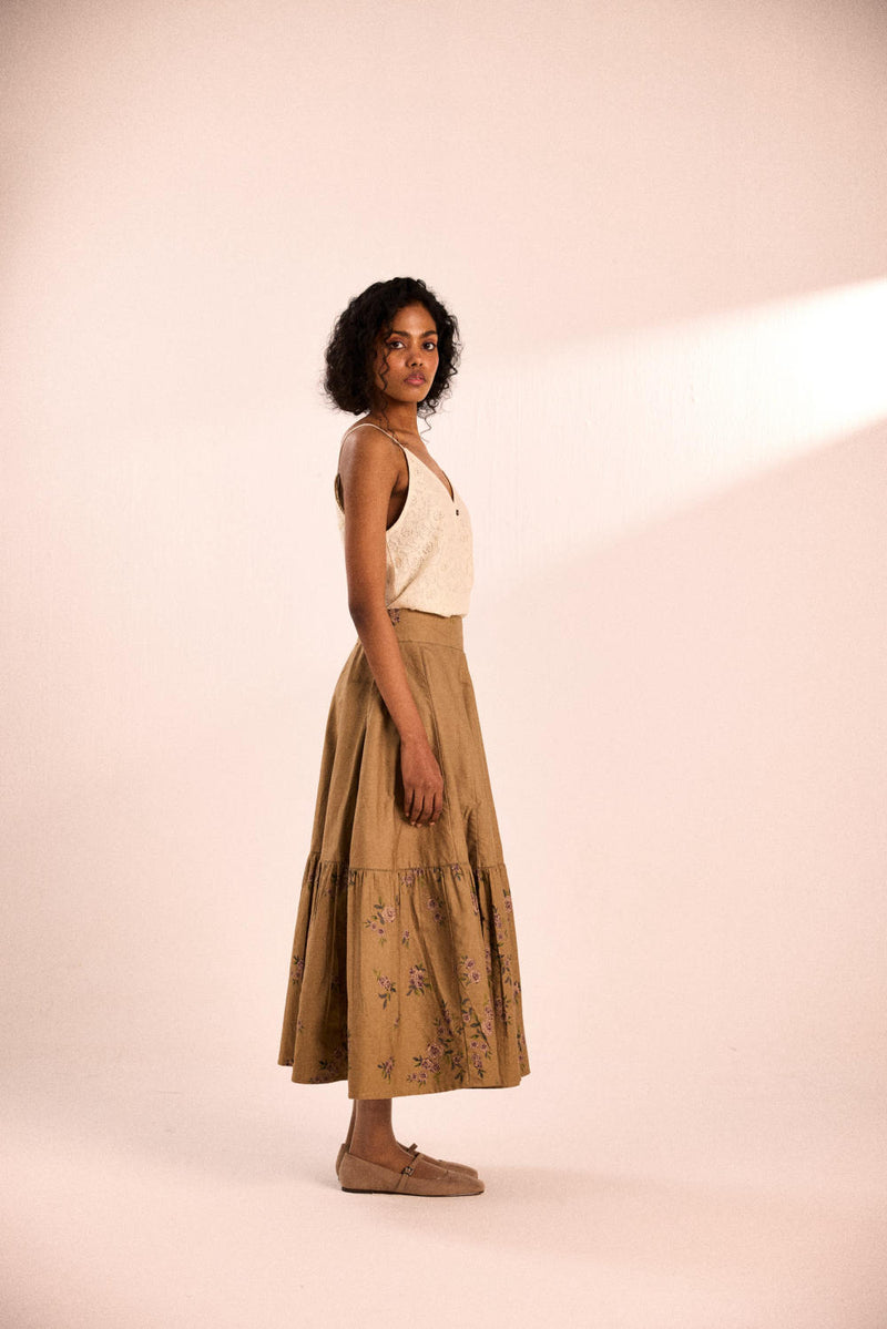 Rust rose skirt oxford by Khara Kapas in brown for women in Singapore