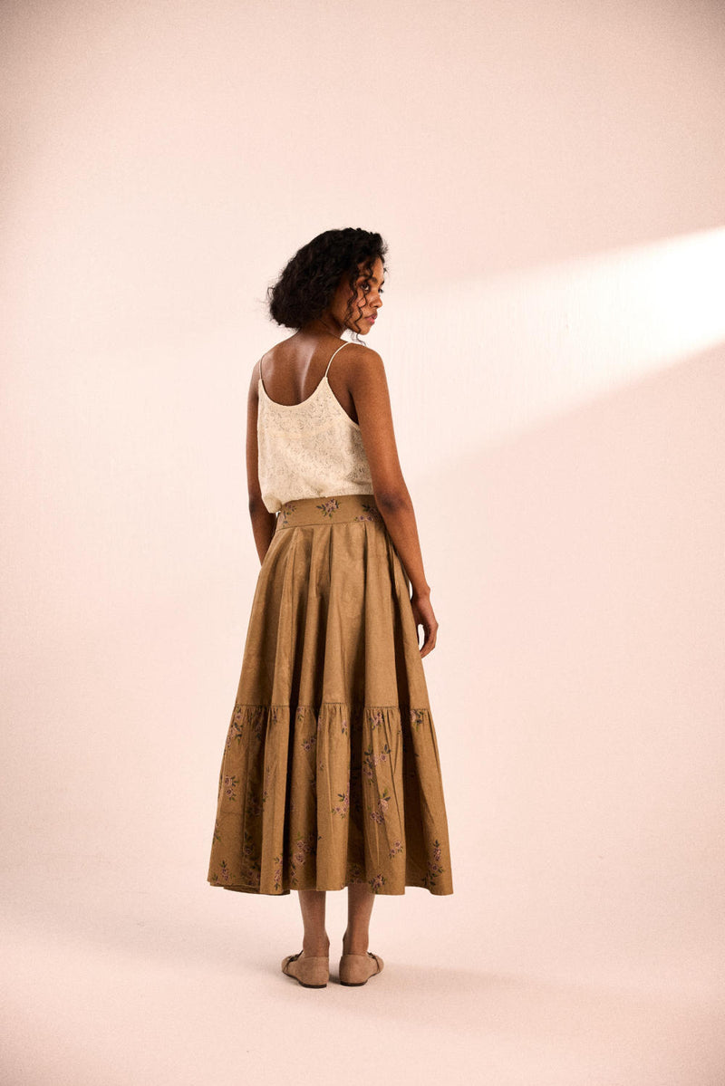 Rust rose skirt oxford by Khara Kapas in brown for women in Singapore