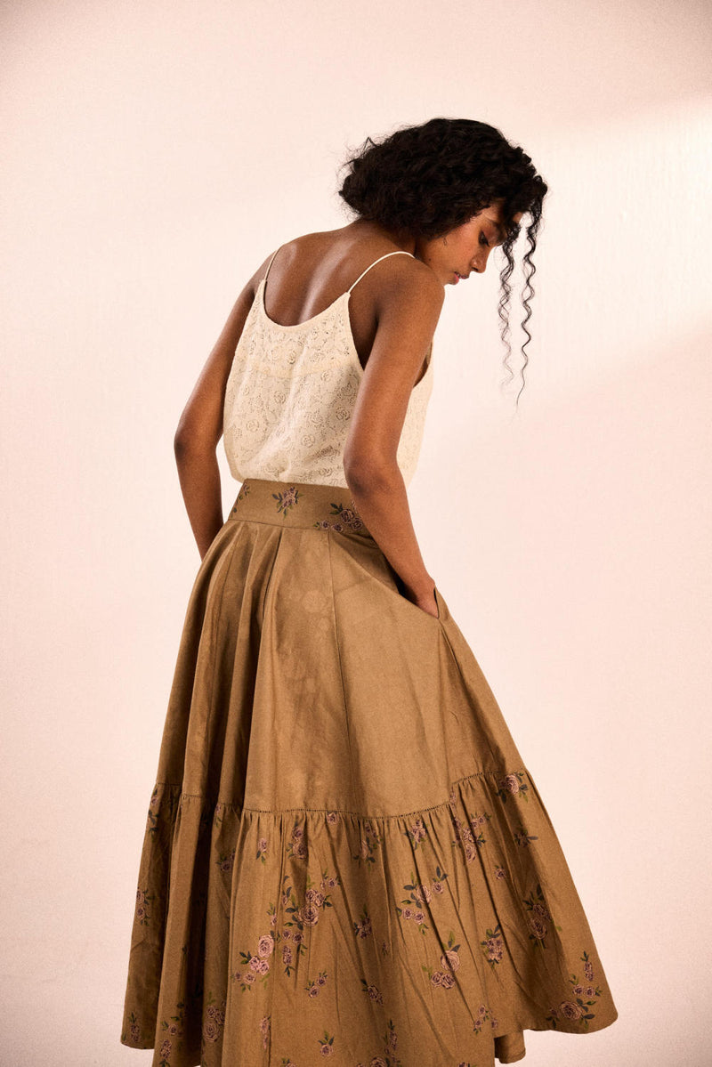 Rust rose skirt oxford by Khara Kapas in brown for women in Singapore