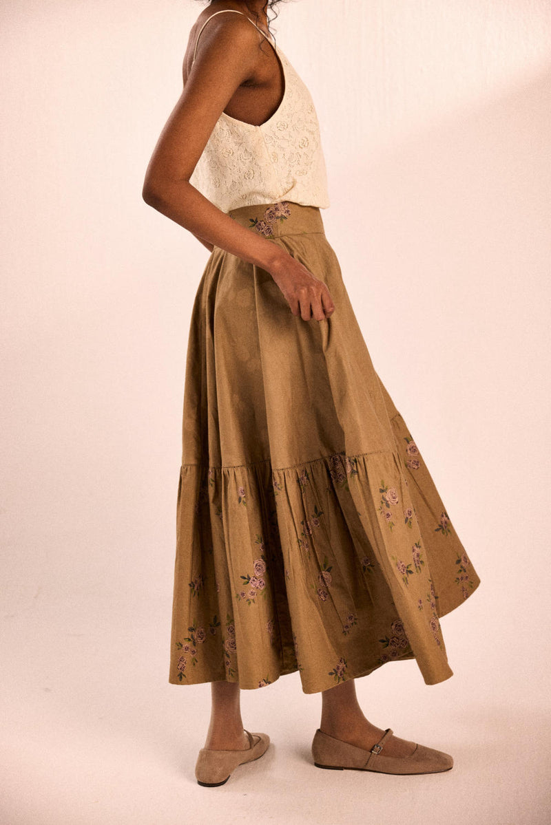 Rust rose skirt oxford by Khara Kapas in brown for women in Singapore