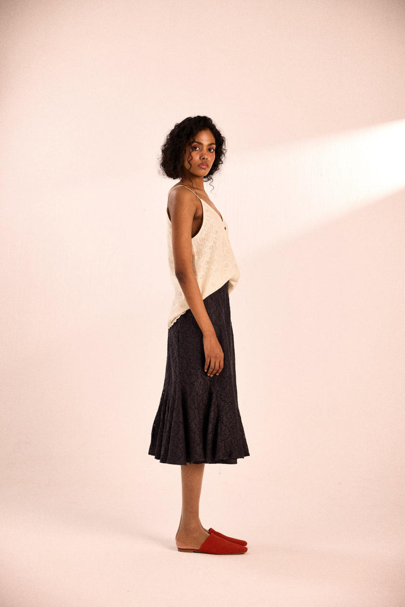 Inky allure skirt cotton by Khara Kapas in black for women in Singapore