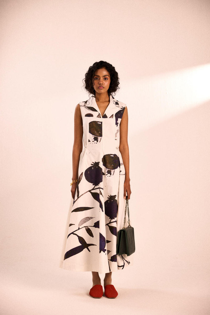 Ink and ivory dress twill by Khara Kapas in black for women in Singapore
