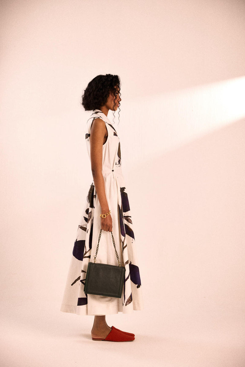 Ink and ivory dress twill by Khara Kapas in black for women in Singapore