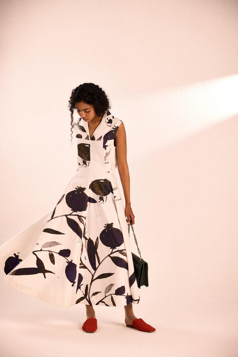 Ink and ivory dress twill by Khara Kapas in black for women in Singapore