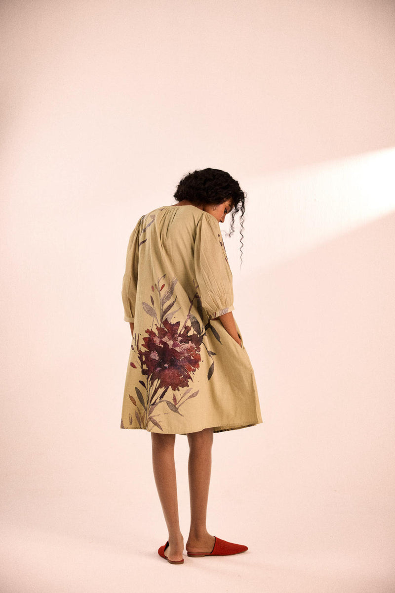 Moss bloom dress by Khara Kapas in olive for women in Singapore