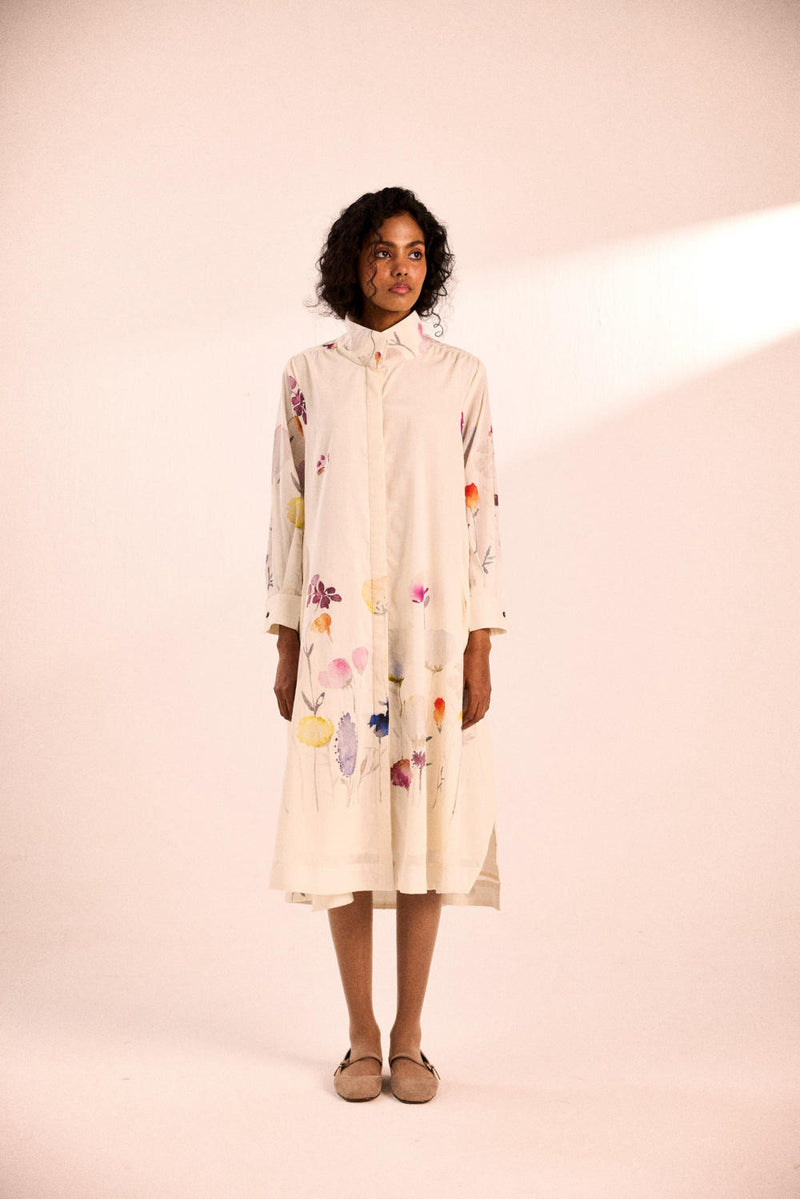 Pebble petal dress by Khara Kapas in white for women in Singapore
