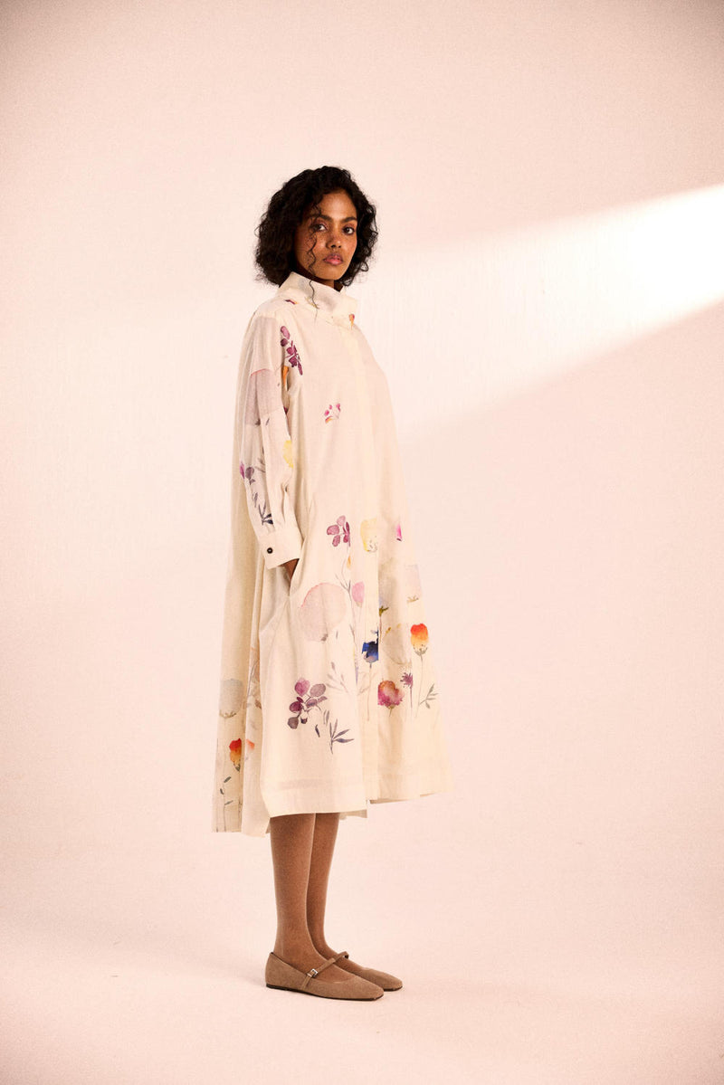 Pebble petal dress by Khara Kapas in white for women in Singapore