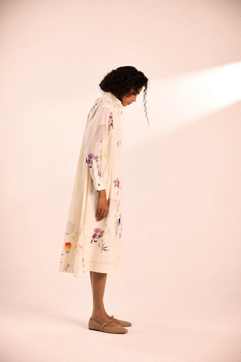 Pebble petal dress by Khara Kapas in white for women in Singapore