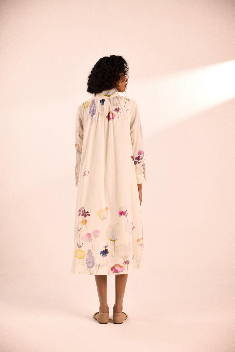 Pebble petal dress by Khara Kapas in white for women in Singapore