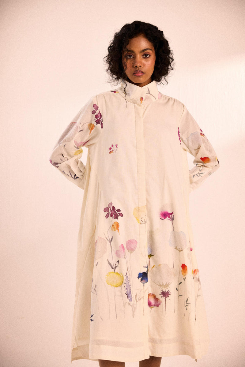 Pebble petal dress by Khara Kapas in white for women in Singapore