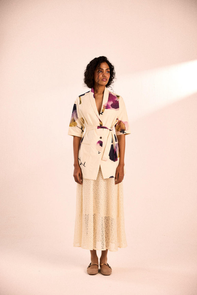 Almond Whisper co-ord set twill by Khara Kapas in white for women in Singapore