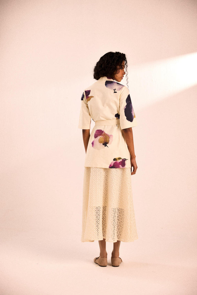 Almond Whisper co-ord set twill by Khara Kapas in white for women in Singapore