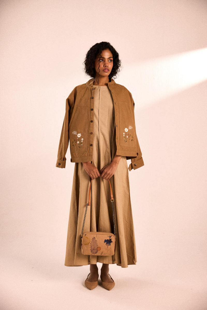 Latte Must jacket twill by Khara Kapas in brown for women in Singapore