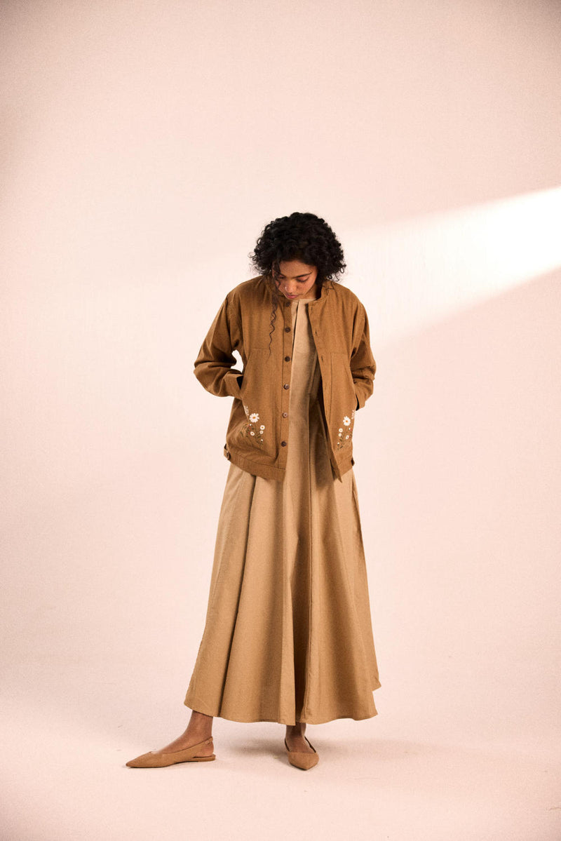 Latte Must jacket twill by Khara Kapas in brown for women in Singapore