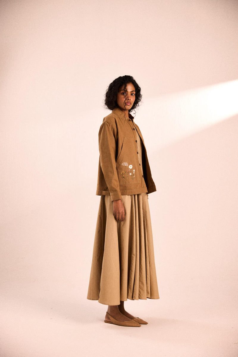 Latte Must jacket twill by Khara Kapas in brown for women in Singapore