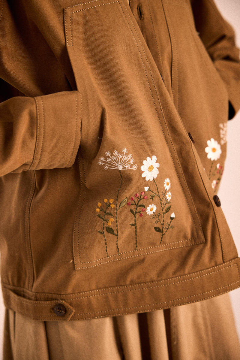 Latte Must jacket twill by Khara Kapas in brown for women in Singapore
