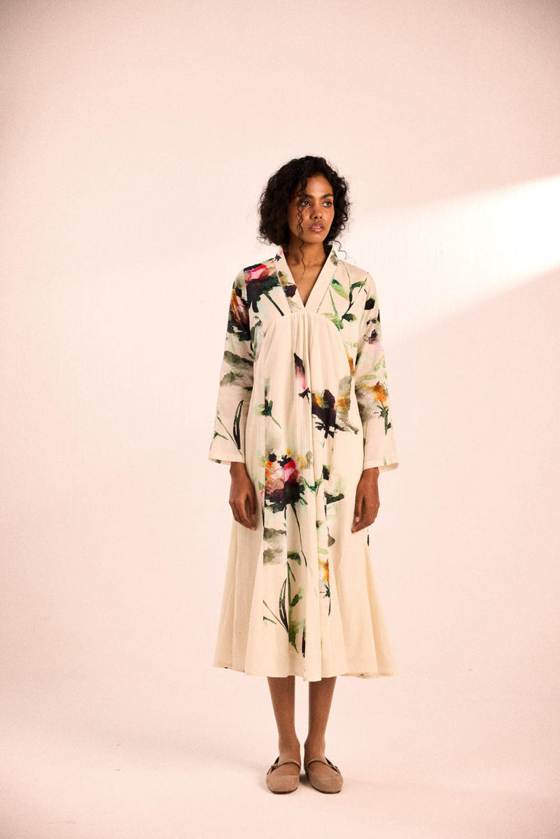 Snow Blossom dress by Khara Kapas in white for women in Singapore