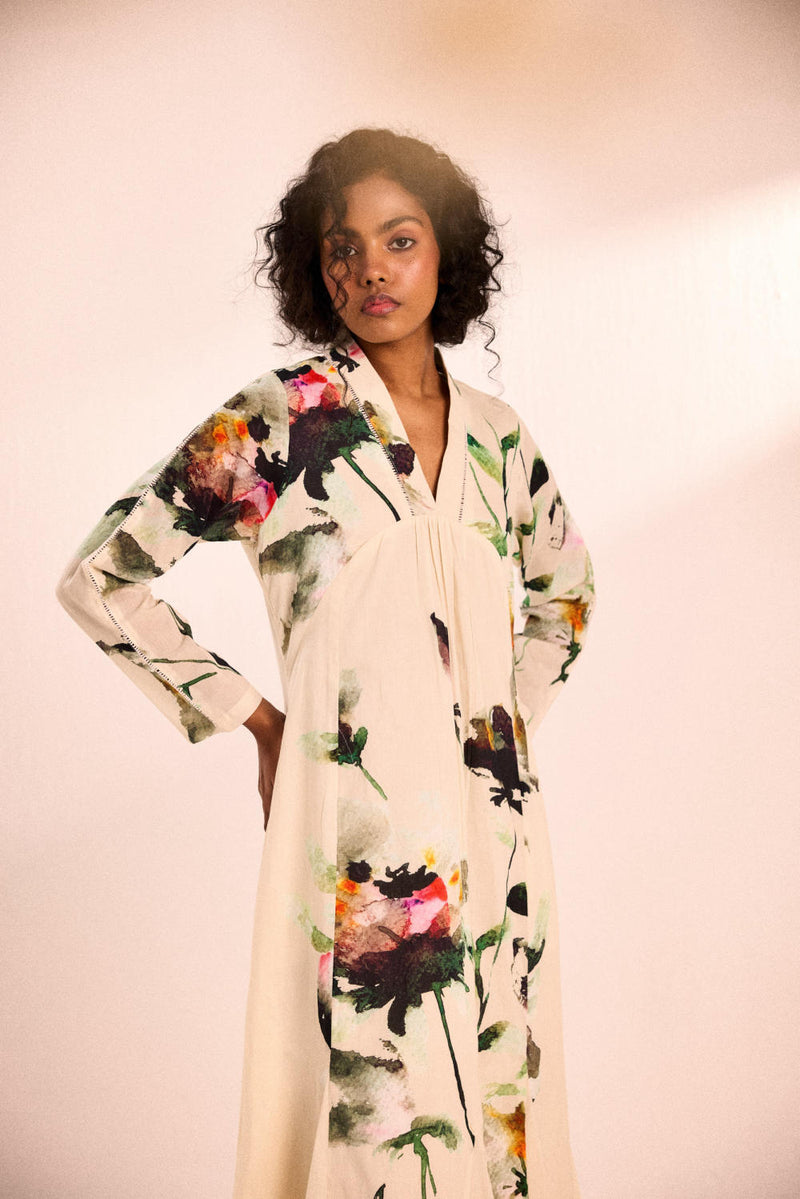 Snow Blossom dress by Khara Kapas in white for women in Singapore