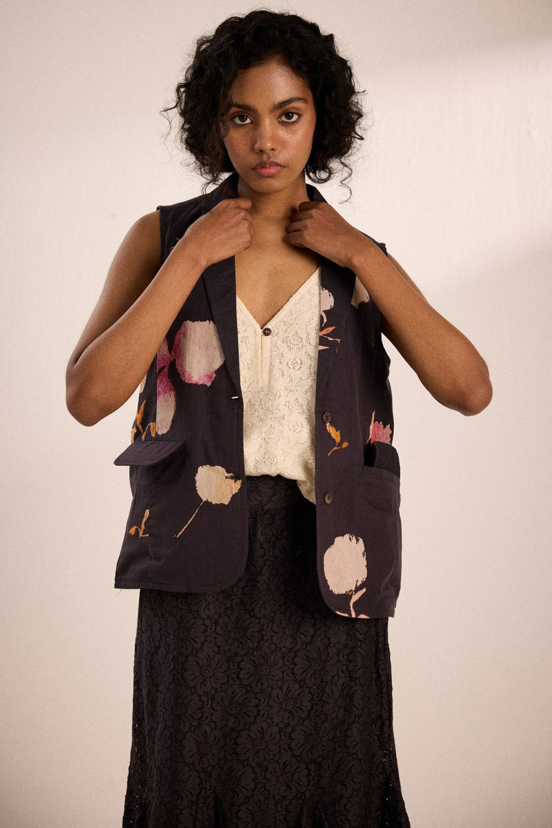 Cola Bloom Top cotton top/shirt by Khara Kapas in brown for women in Singapore