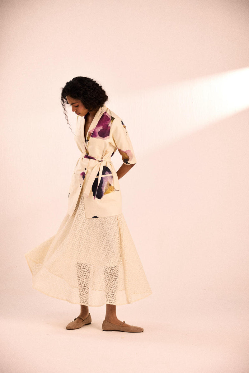 Almond whisper jacket twill by Khara Kapas in white for women in Singapore