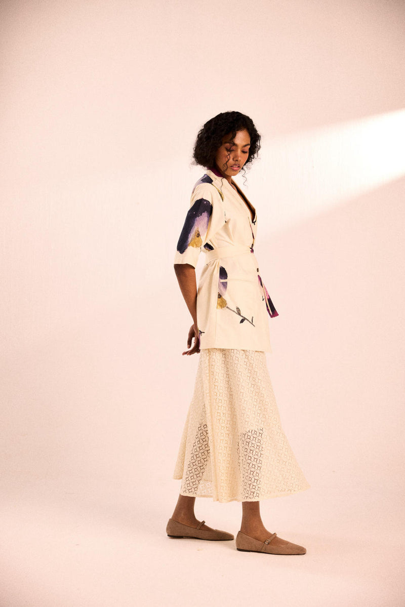 Snowdrop lace skirt by Khara Kapas in white for women in Singapore