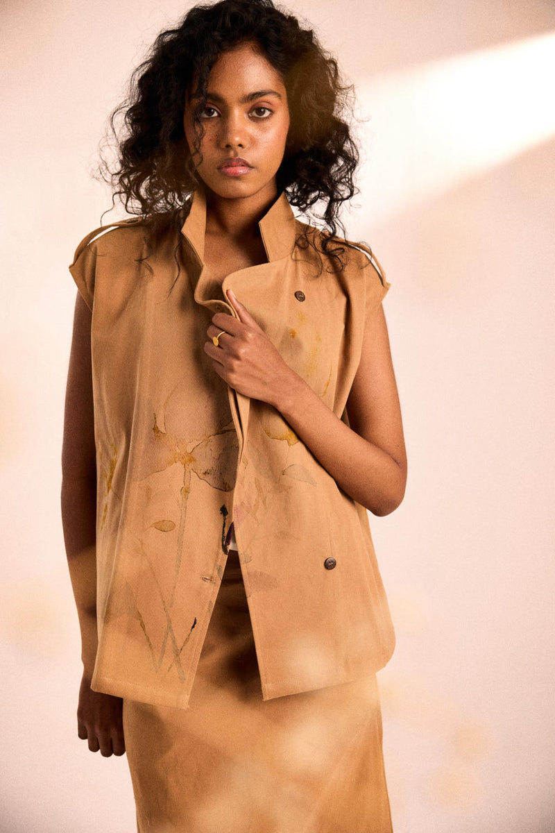 Prickled Dreams Jacket twill by Khara Kapas in brown for women in Singapore