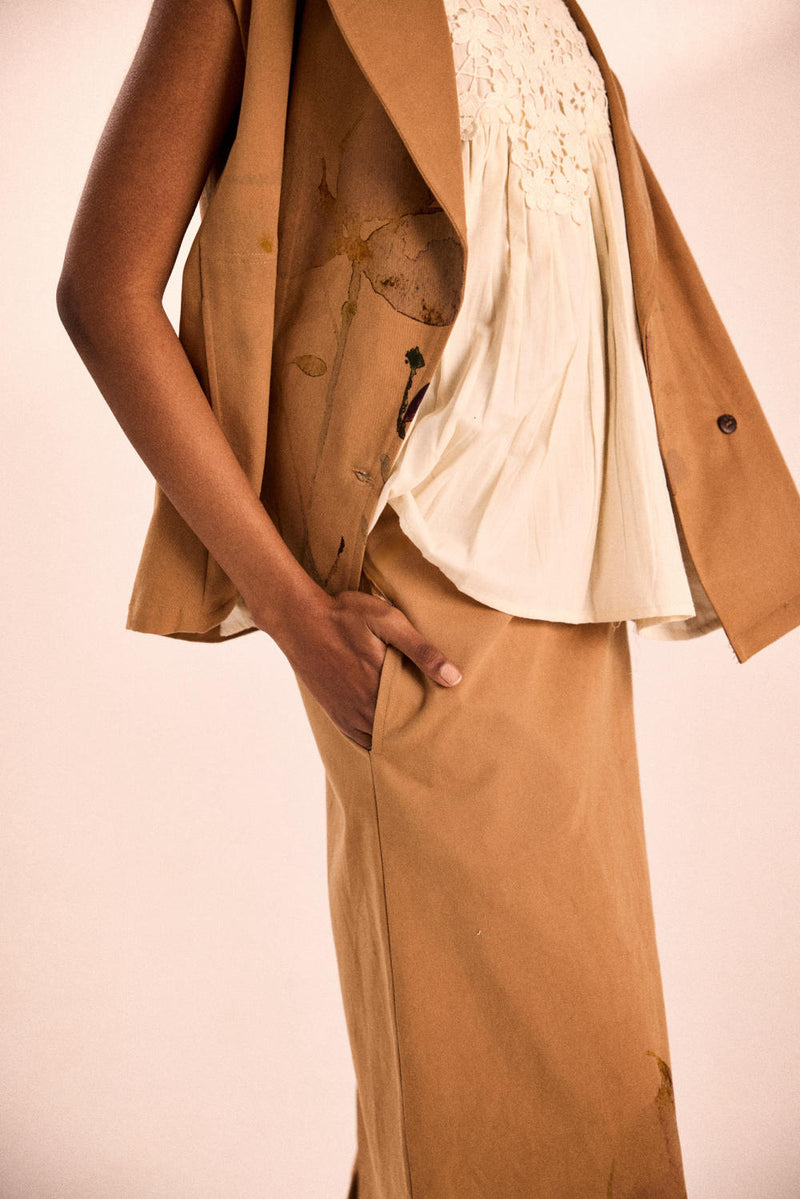 Prickled Dreams Skirt twill by Khara Kapas in brown for women in Singapore