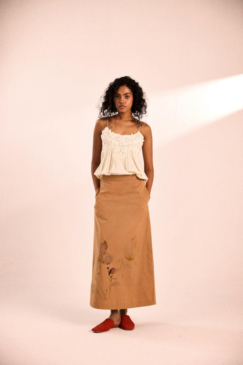 Prickled Dreams Skirt twill by Khara Kapas in brown for women in Singapore
