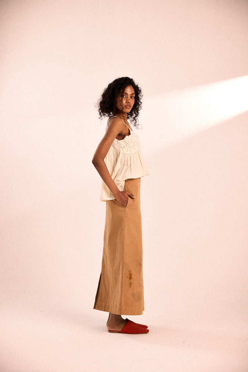 Prickled Dreams Skirt twill by Khara Kapas in brown for women in Singapore