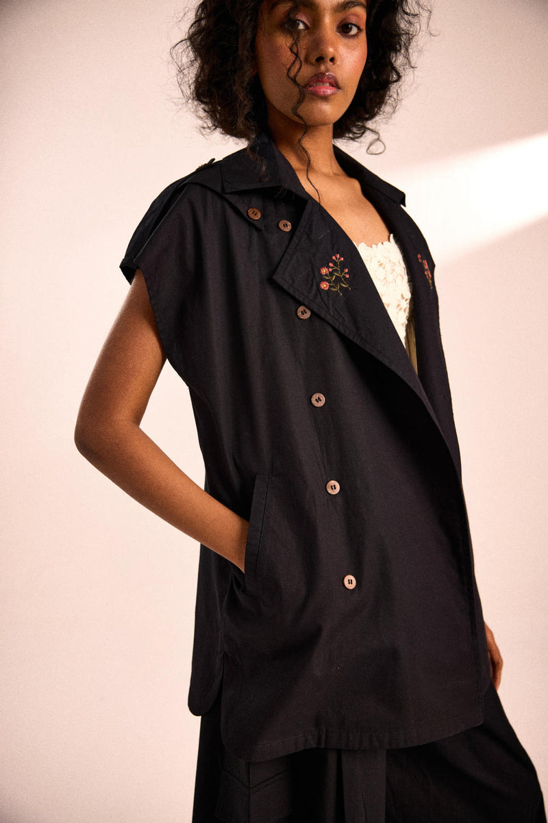 Ebony Evening Jacket poplin by Khara Kapas in black for women in Singapore