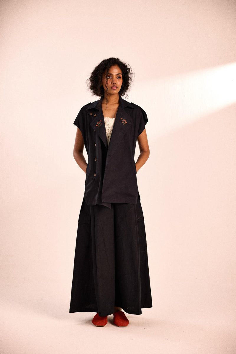 Ebony Evening Pants poplin by Khara Kapas in black for women in Singapore
