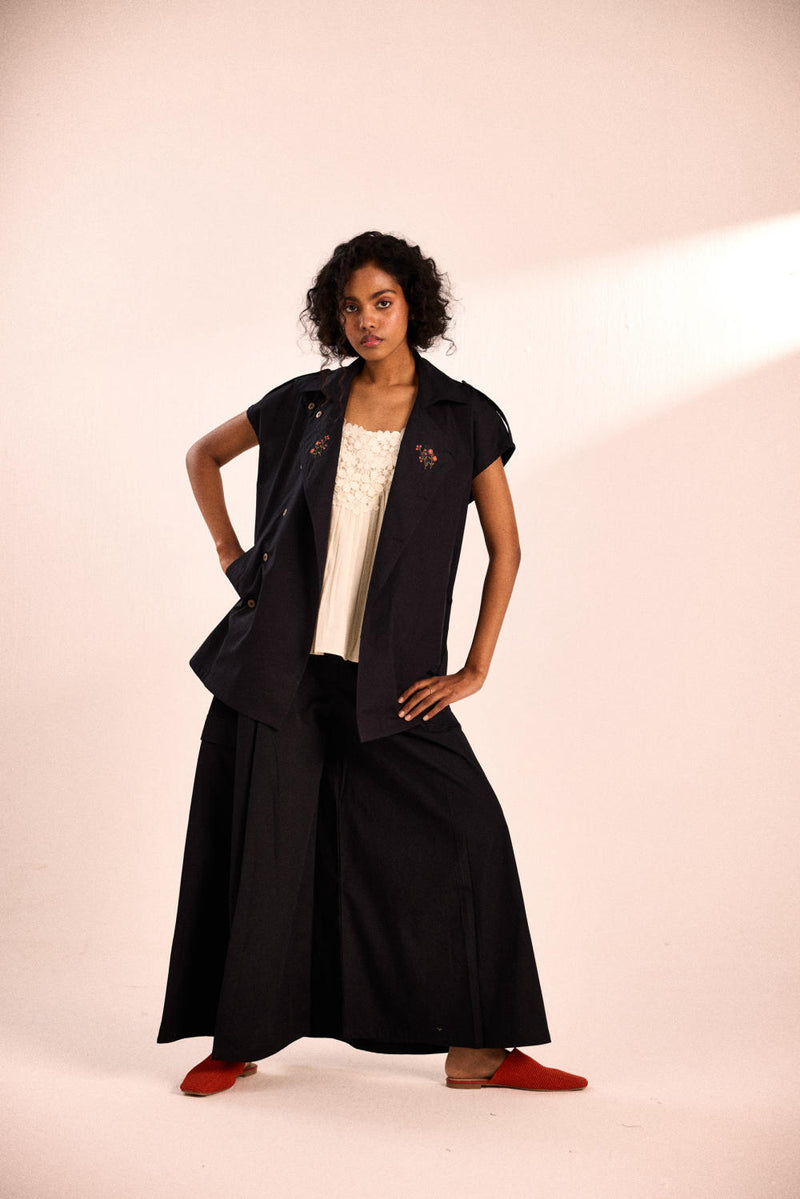 Ebony Evening Pants poplin by Khara Kapas in black for women in Singapore