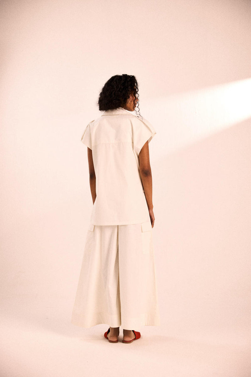 White Rose Pants poplin by Khara Kapas in white for women in Singapore