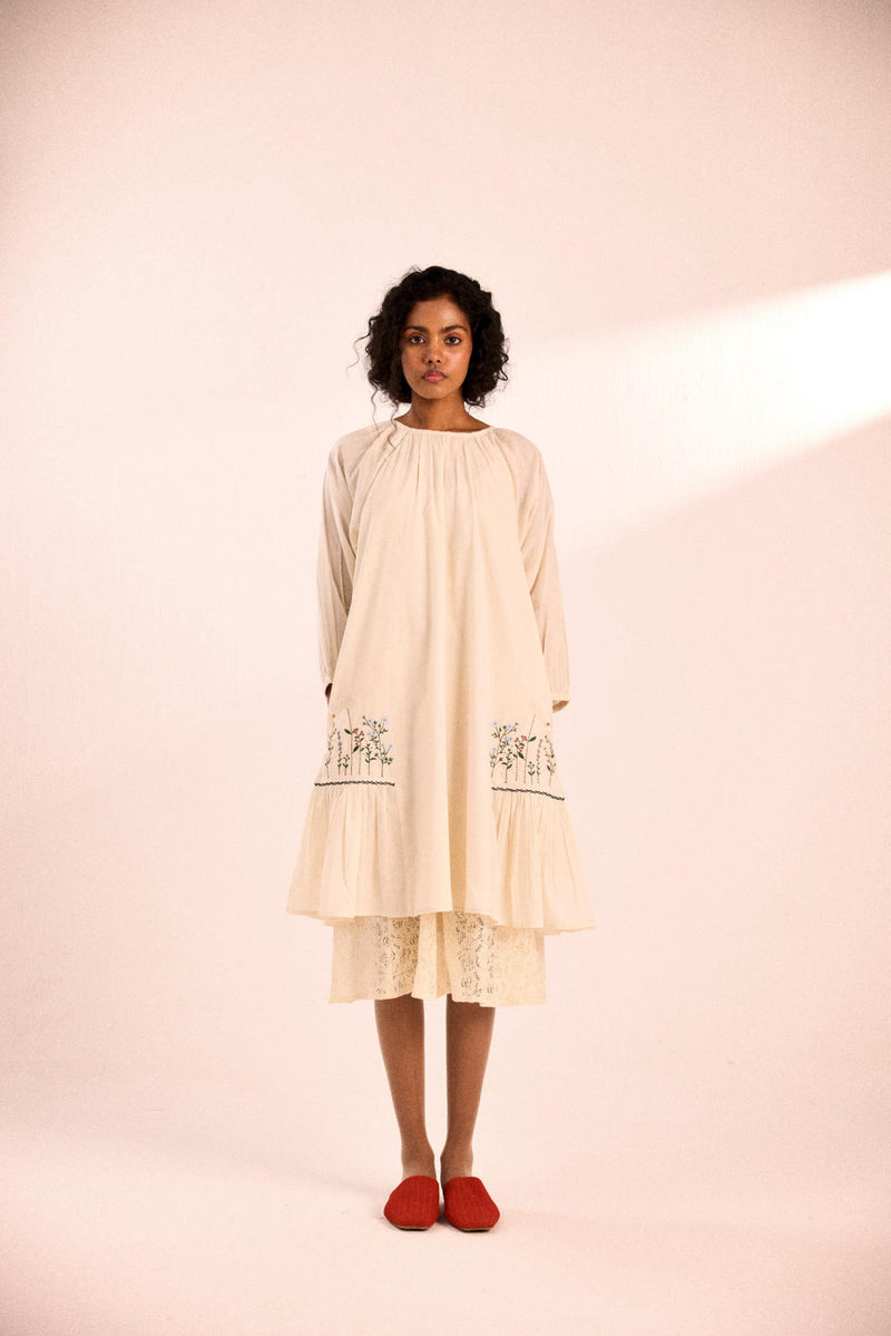 Peony dress with slip cotton by Khara Kapas in white for women in Singapore