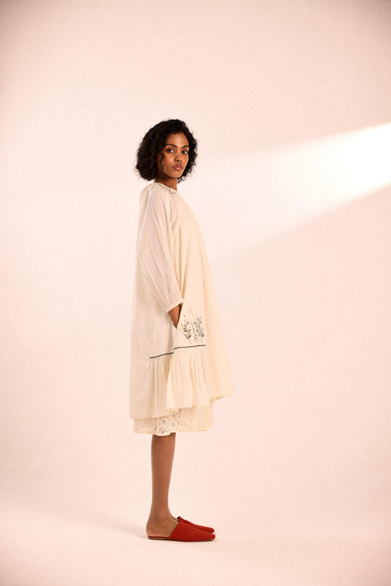 Peony dress with slip cotton by Khara Kapas in white for women in Singapore