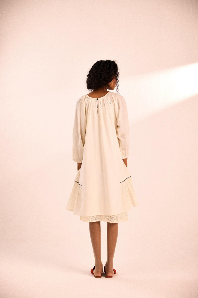 Peony dress with slip cotton by Khara Kapas in white for women in Singapore