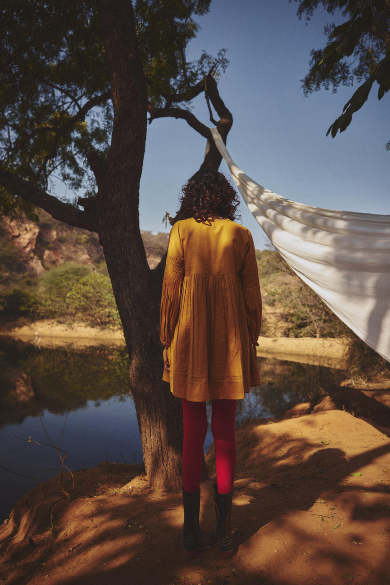 Honeydrop dress by Khara Kapas in yellow for women in Singapore