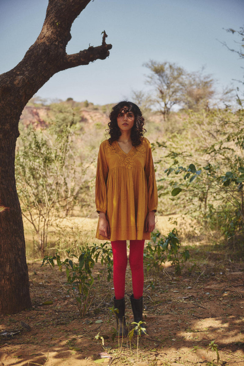 Honeydrop dress by Khara Kapas in yellow for women in Singapore