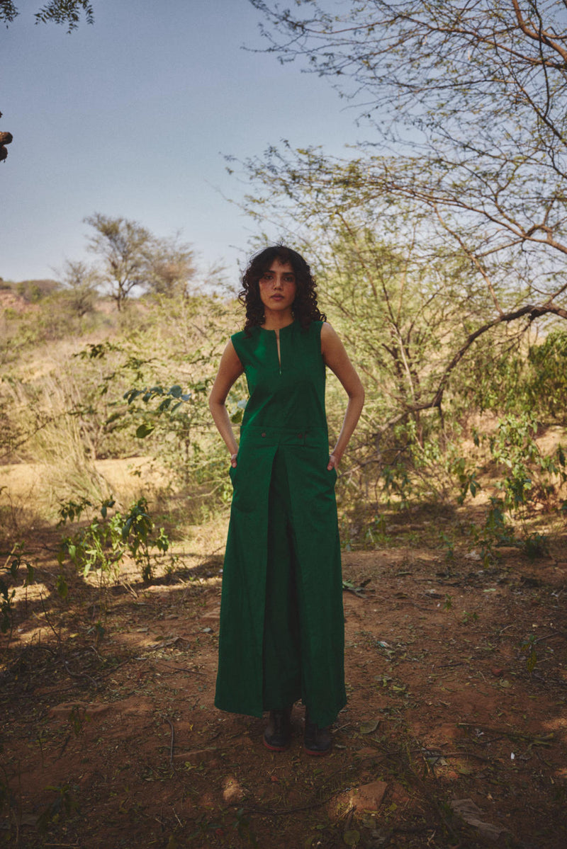 Woodland Jumpsuit poplin by Khara Kapas in green for women in Singapore
