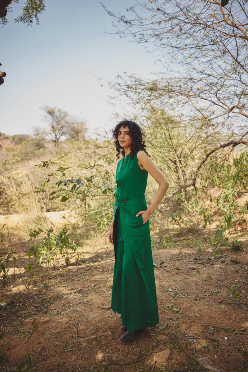 Woodland Jumpsuit poplin by Khara Kapas in green for women in Singapore